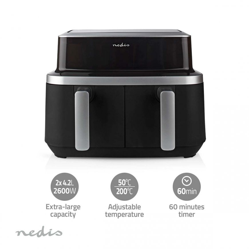 Nedis KAAF320BK fritüür Kahekohaline 4,2 l Eraldiseisev 2600 W Kuumaõhu fritüür Must – 5
