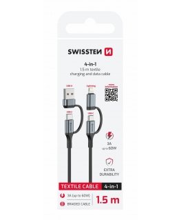 Кабель данных Swissten 4в1 Textile 3A длиной 1.5 м