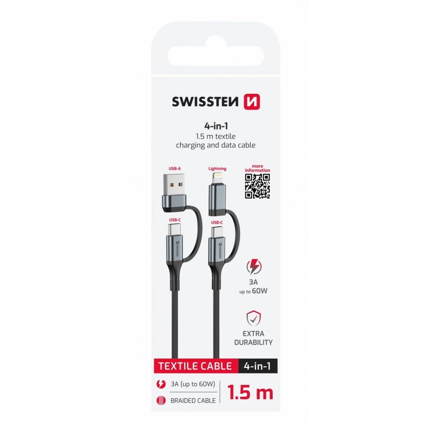 Swissten 4in1 Tekstila 3A Datu Vads