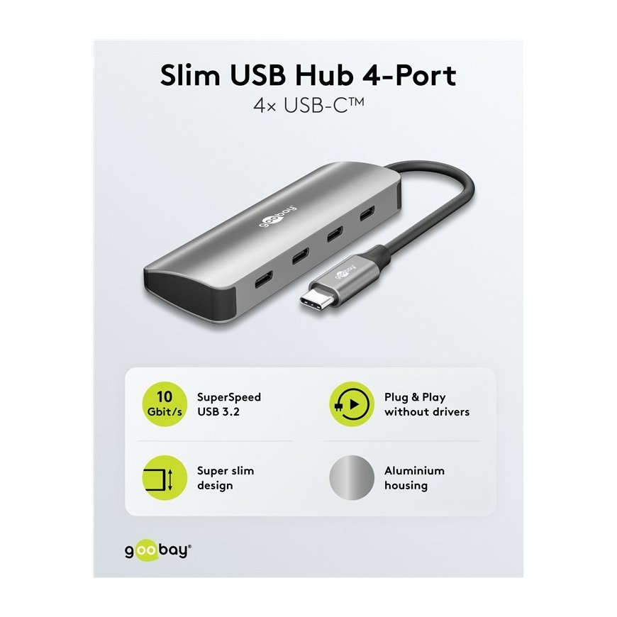Goobay 76565 Slim 4-Port USB-Hub, USB-C™ į USB-C™, 10 – 4