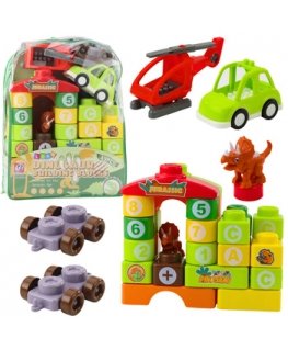 Lean Toys - Koulutukselliset rakennuspalikat repussa, dinosaurukset, numerot, kirjaimet, 49 kpl.