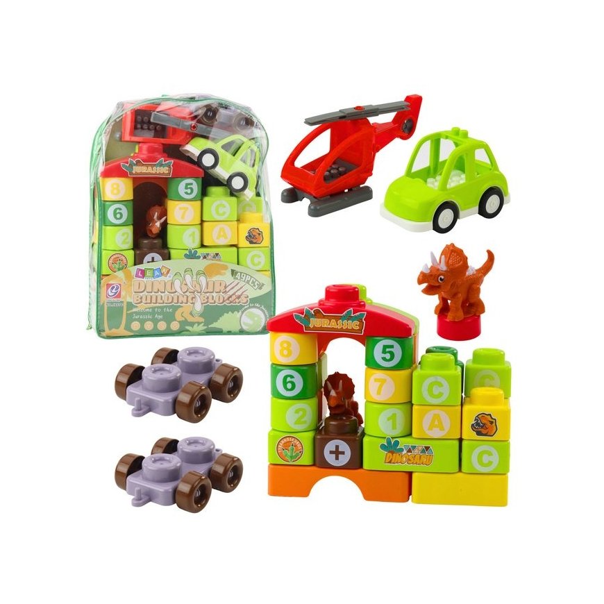 Lean Toys Educational Construction Blocks in a Backpack Dinosaurs Numbers Letters 49 pcs. – 2