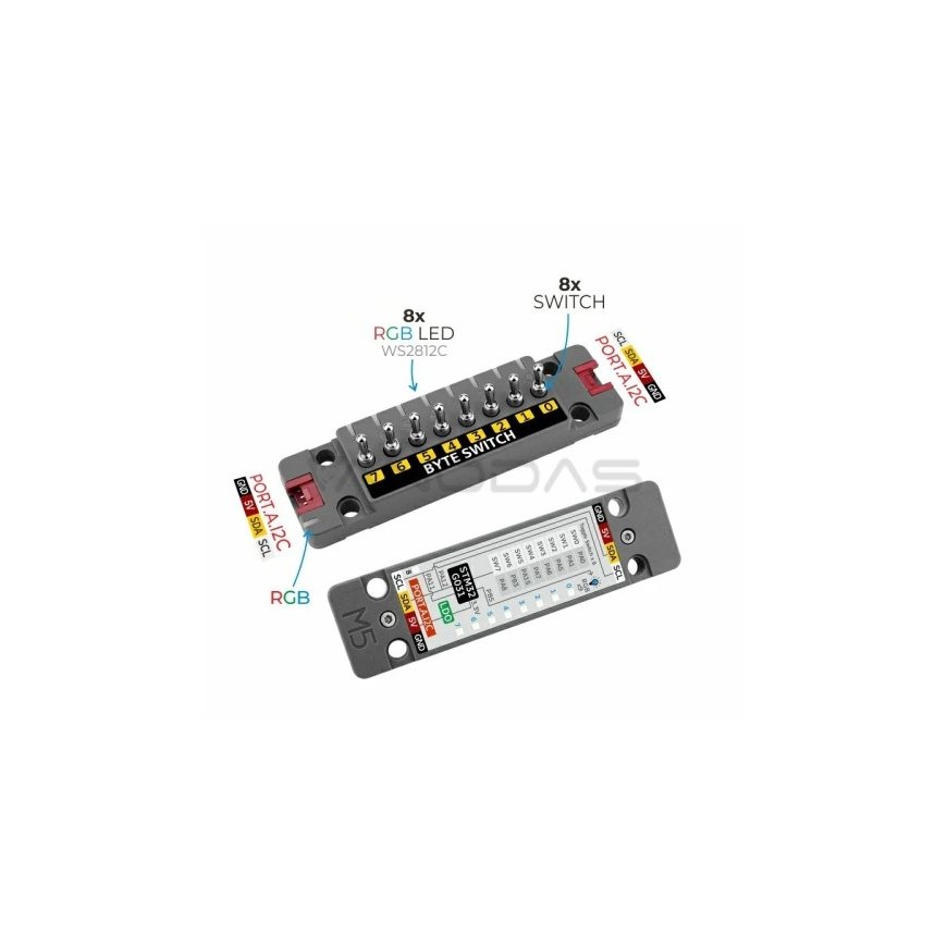ByteSwitch – 8 switches + 9 WS2812C RGB LEDs – STM32G031 – Block expansion module – M5Stack U191 – 2