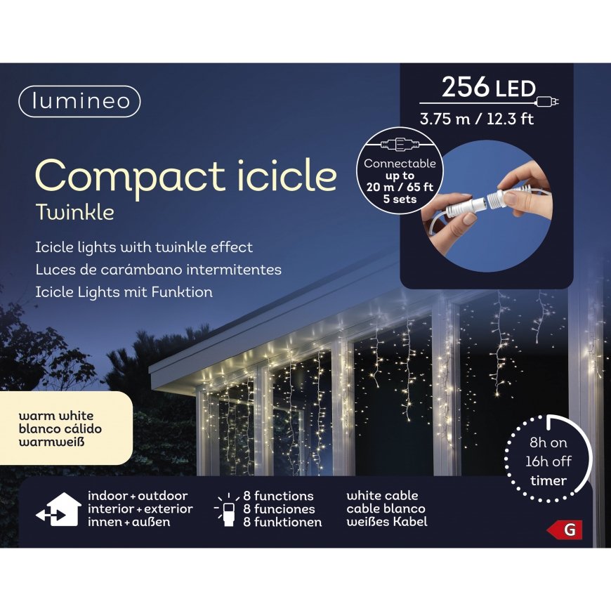 Lumineo Icicle mirksinčių žibintų rinkinys lauko naudojimui, 3,75 metro – 4