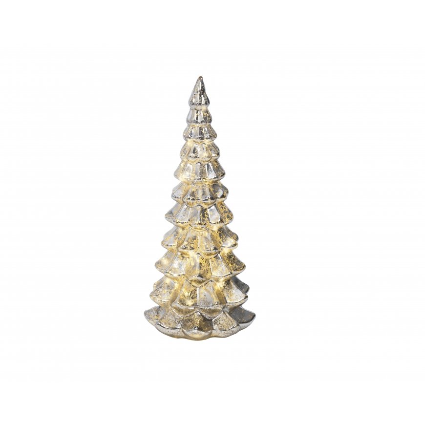 Lumineo glass tree with lights, table decoration, 32 cm, silver