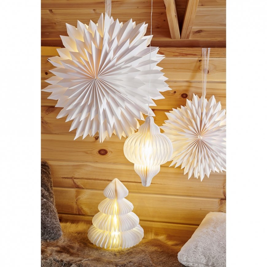 Lumineo popierinė eglutė su šviesa, 28 cm, šilta balta, veikia su baterijomis – 3