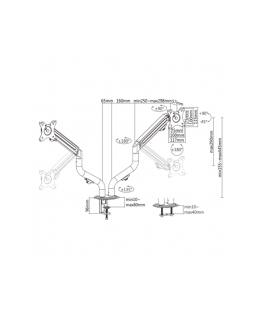 GEMBIRD desk mount arm for two monitors, adjustable from 17 to 32 inches, load capacity up to 10 kg, black