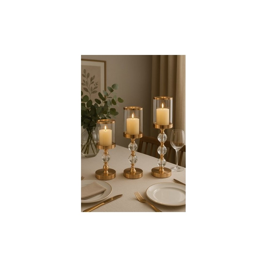 ATL Candle Holder Set with Inserts and Decorative Crystals, 3 pieces, 40/34/28 cm – 2
