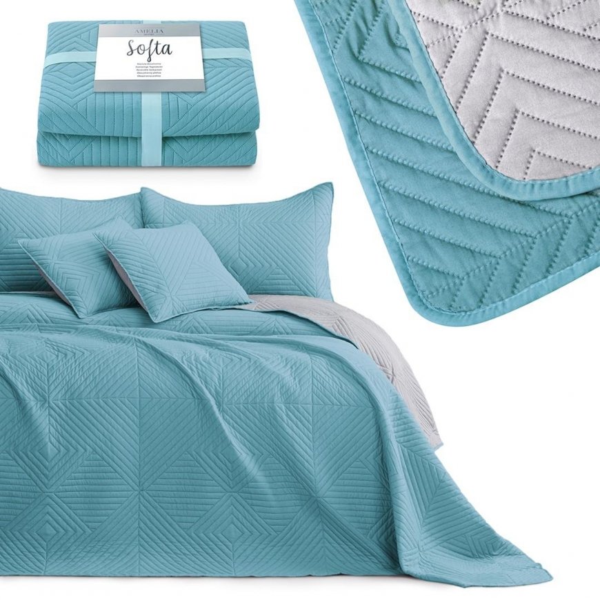 Soft blue bedspread made of simple fabric type - microfiber textile 200x220 AmeliaHome