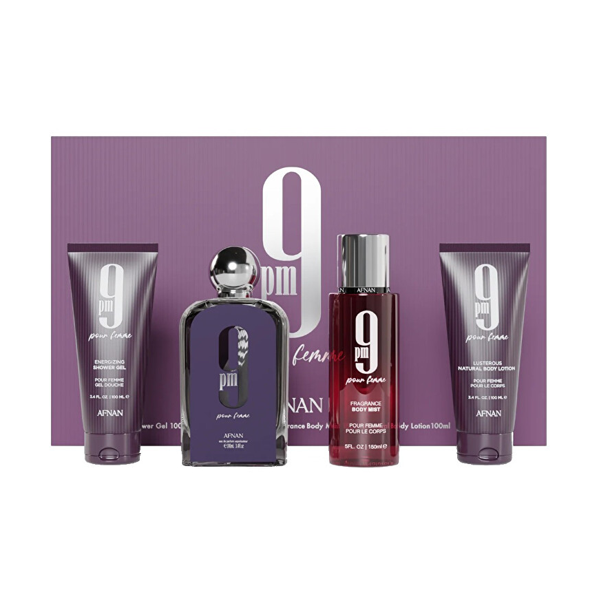 Afnan 9:00 Pour Femme - EDP 100 ml + shower gel 100 ml + body mist 150 ml + body lotion 100 ml