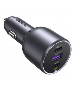 UGREEN EC705 auton laturi, USB + 2x USB-C, 130W + 1m 5A kaapeli
