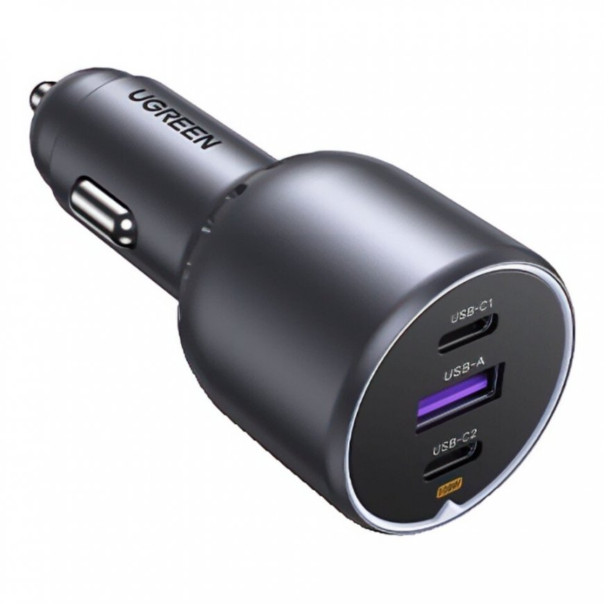 UGREEN EC705 auton laturi, USB + 2x USB-C, 130W + 1m 5A kaapeli