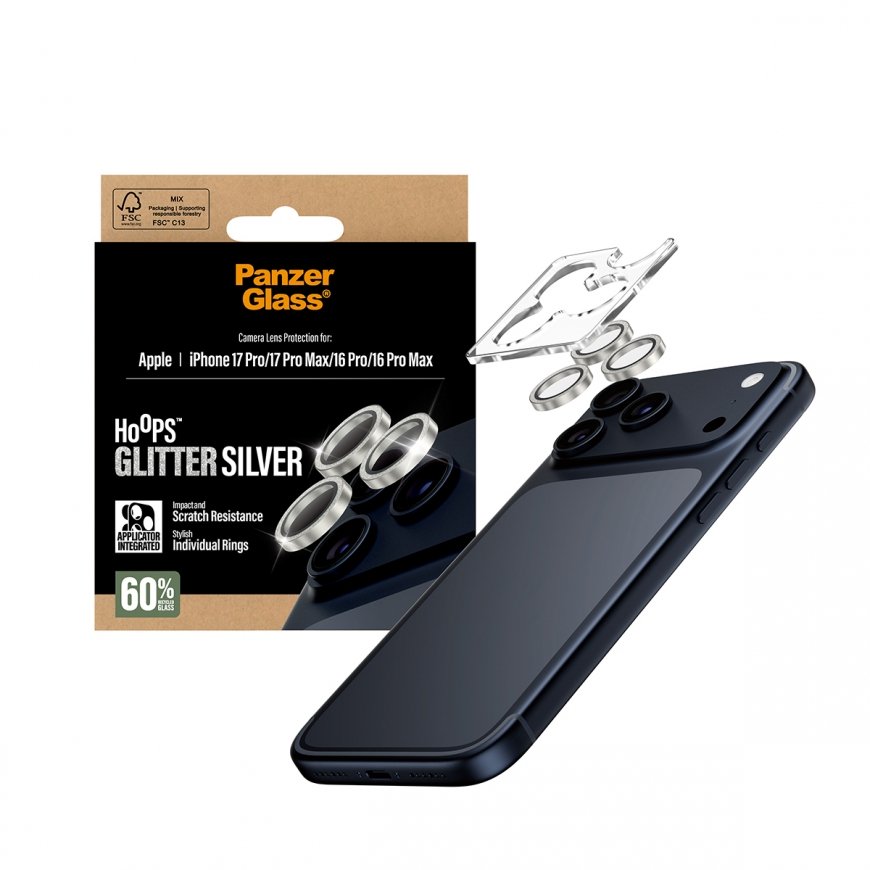 PanzerGlass ® Hoops® Glitter Silver Camera Lens Protector iPhone 17 Pro | iPhone 17 Pro Max | iPhone – 5