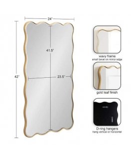 MIRROR ALUMINIUM OVAL SHAPE 30X100 CM, LIGHT WOOD FINISH WITH A HOOK ON THE BACK