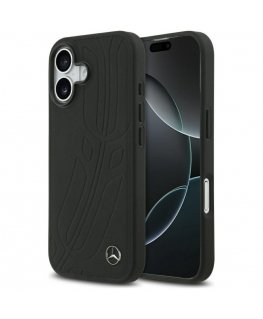 Чехол Mercedes Leather Large Laurel Leave MagSafe для iPhone 17 черный