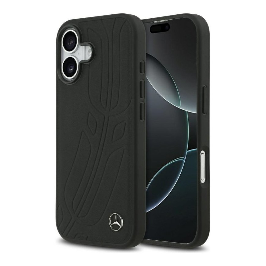 Case Mercedes Leather Large Laurel Leave MagSafe for iPhone 17 black