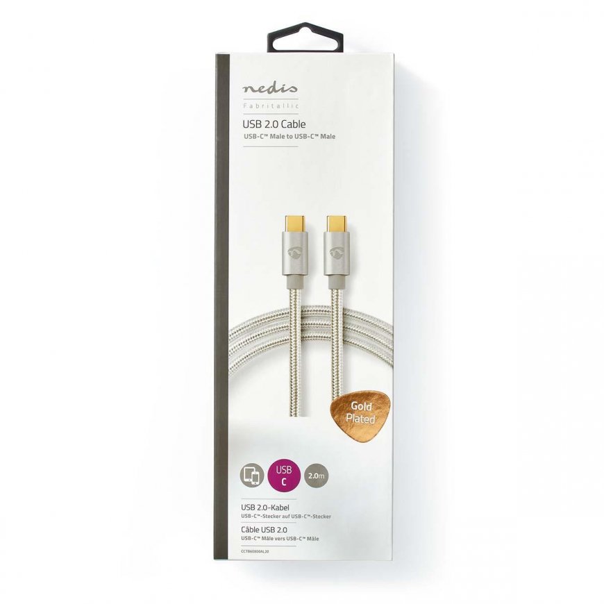 Nedis CCTB60800AL20 USB-kaapeli USB 2.0 2 m USB C Hopea – 5