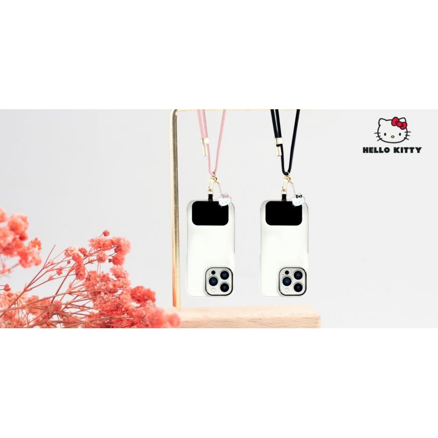 Universaali naru puhelimelle Hello Kitty -patch & Kitty Head Charm vaaleanpunaisena
