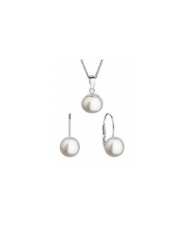 Evolution Group Silver Jewelry Set with Real Pearls 29081.1 (earrings, chain, pendant)