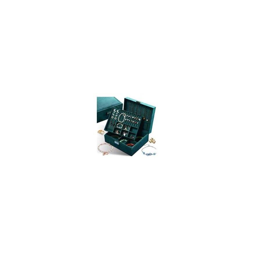 Retoo Jewelry Box Organizer with Key Lock 23.2 x 19 x 9 cm - Dark Green – 2
