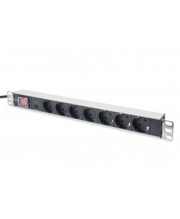 Digitus aluminum outlet strip with overload protection, 7 safety outlets, 2 m supply safety plug