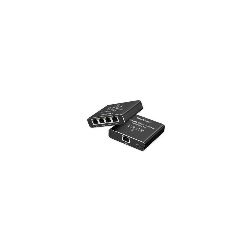 Qoltec Ethernet Splitter Mini SWITCH 1x4 RJ45 | 1000Mb/s | USB-C | Aluminum