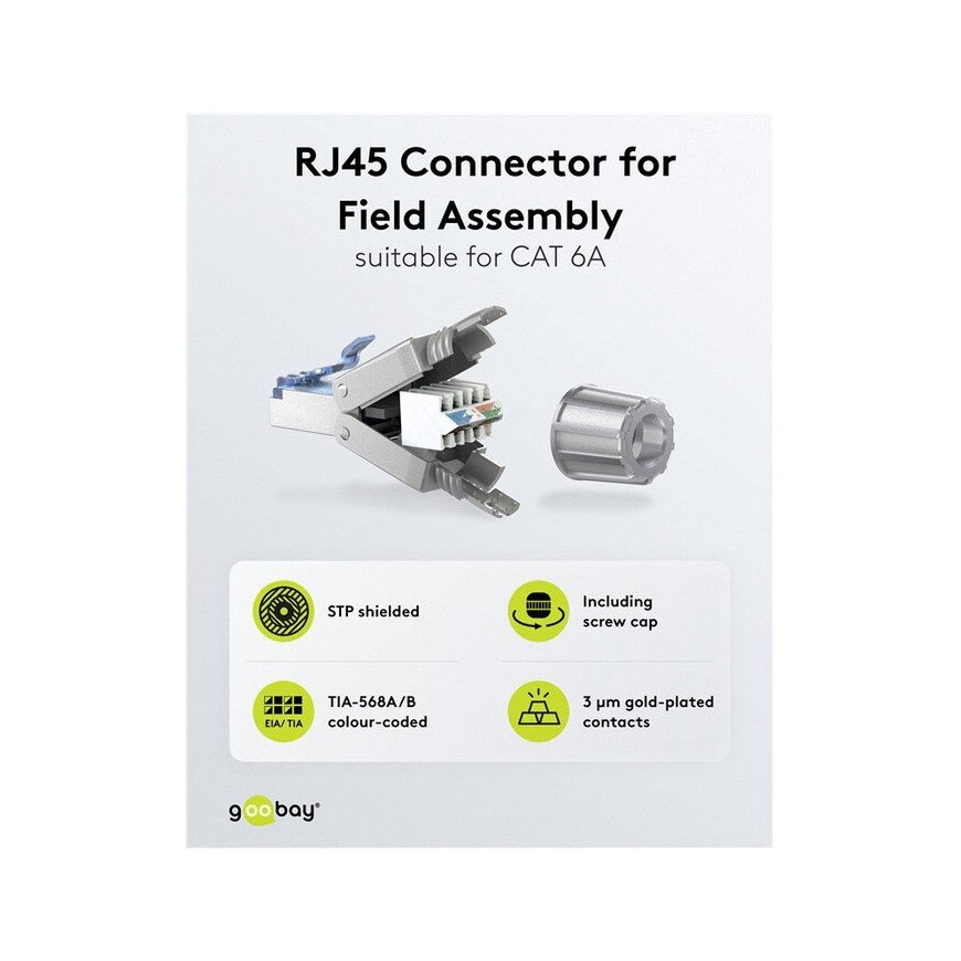Goobay CAT 6A field-assembled RJ45 connector STP shielded - for 5.0-8.5 mm (65939) – 2