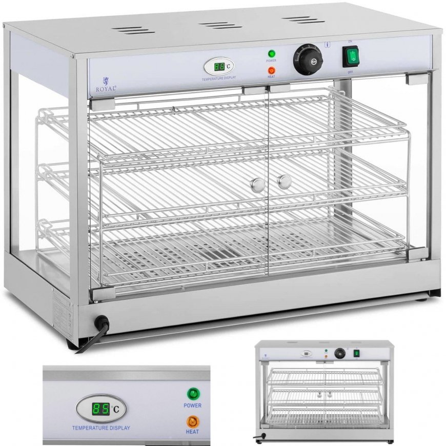 Royal Catering Siltā vitrina pārtikas piegādei, 3 plaukti, 25-85C, 1200W