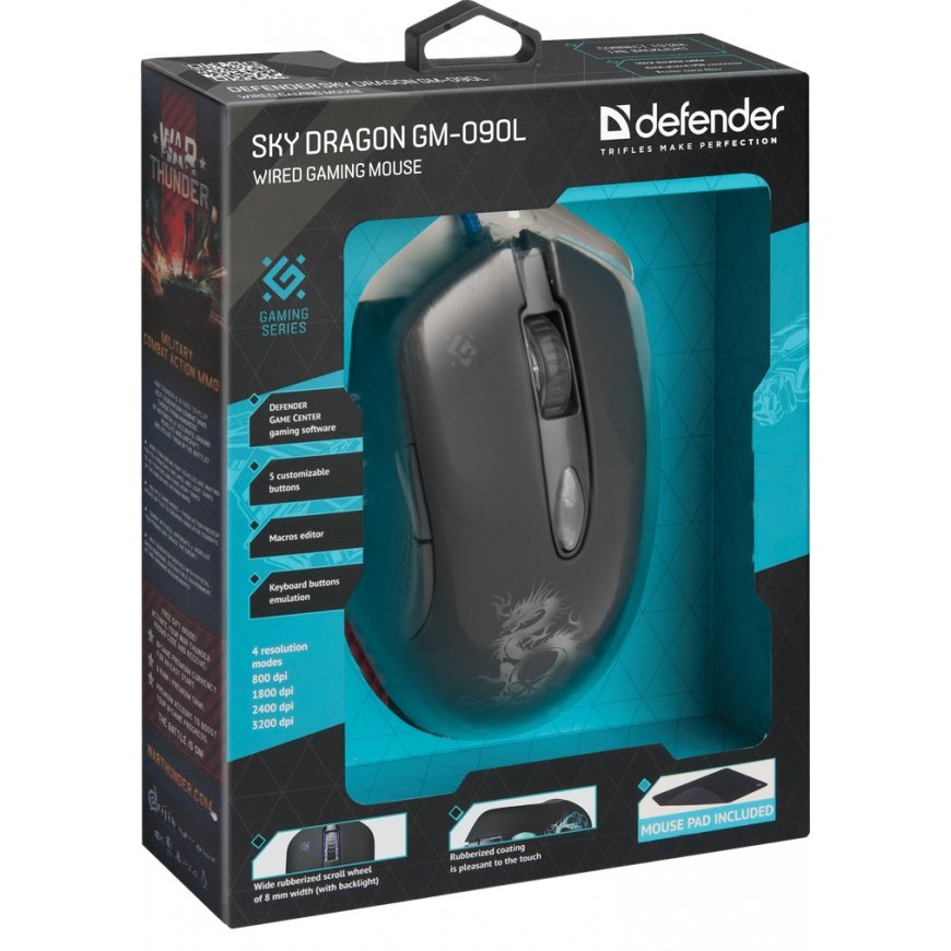 Defender GM-090L компьютерная мышь Игровой Для правой руки USB тип-A Оптический 3200 DPI – 3