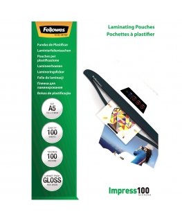 Fellowes A5 Glossy 100 Micron Laminating Pouch - 100 pack