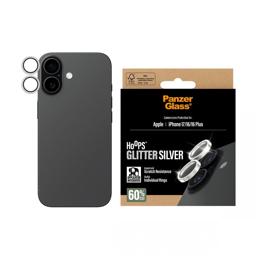 PanzerGlass ® Hoops® Glitter Silver Camera Lens Protector iPhone 17 | iPhone 16 | 16 Plus Kirkas näy – 2