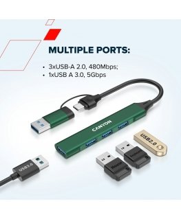 Canyon DS-02 4in1 USB-A/C Vihreä
