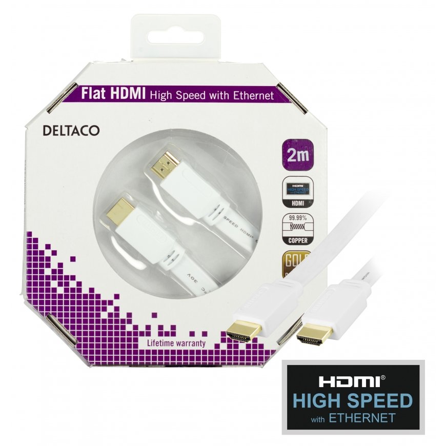 Deltaco HDMI-1020H-K HDMI kabelis 2 m HDMI A tipo (standartinis) Balta