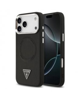 Guess PU Leather Triangle Logo MagSafe case for Apple iPhone 17 Pro Max in black color