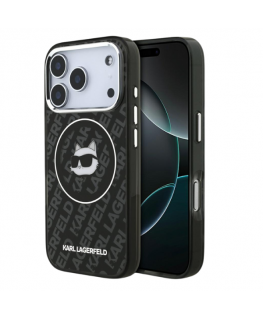 Dėklas Karl Lagerfeld IML Choupette Head Logo MagSafe do iPhone 17 Pro Max juoda