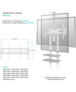 Mobilais TV statīvs 50"-83" līdz 90 kg ONKRON TS1881 balts
