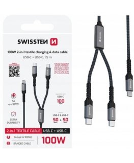 Swissten Tekstiili 2in1 USB-C / Lighting Kaapeli 100W 1.5m