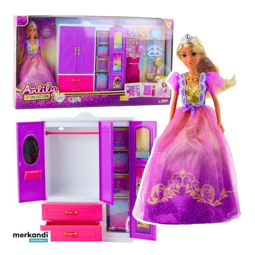 Lean Toys Lėlė Anlily su Spinta ir Priedais, 24 vnt.