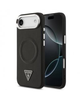 Guess PU Leather Triangle Logo MagSafe case designed for Apple iPhone Air in black color