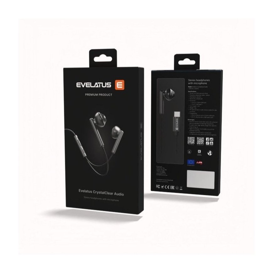 Crystal Clear Audio ausinės su Type-C ir mikrofonu CCA-TC-BL Juodos