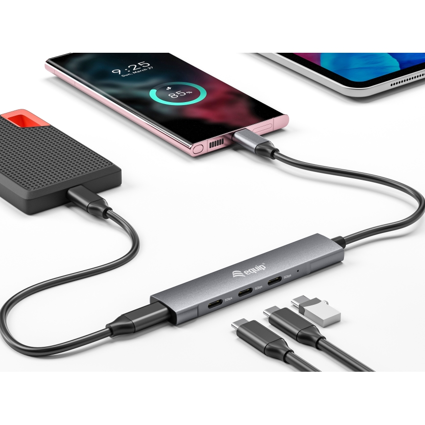 Equip 128963 jaotur USB 3.2 Gen 1 (3.1 Gen 1) Type-C 5000 Mbit/s Must, Hõbe – 4