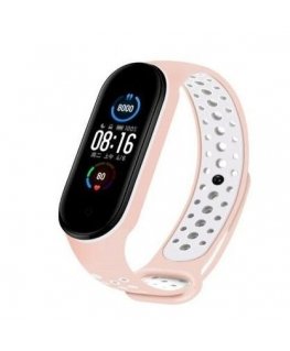 Silicone-ranneke Xiaomi Mi Band 5:lle, pisteet vaaleanpunainen valkoinen