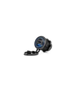 Automobililine laadija veekindla USB pesa ja USB lülitiga + 2x USB-C QC3.0 12v 24v amio-04596