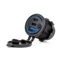 Automobiļu lādētājs ar ūdensizturīgu USB ligzdu un USB slēdzi + 2x USB-C QC3.0 12v 24v amio-04596