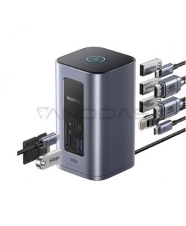 Jungtuste jaotur / adapter 1in12 USB C pistik - 2xHDMI RJ45 SD/TF USB3 NU1 Air Spacemate BASEUS