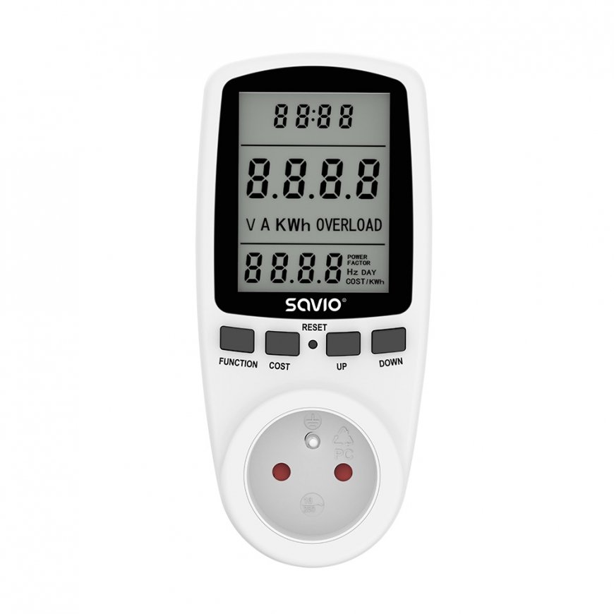 Savio AE-01 ваттметр Черный, Белый Пластик Встроенный экран ЖК 3680 - 3680 W