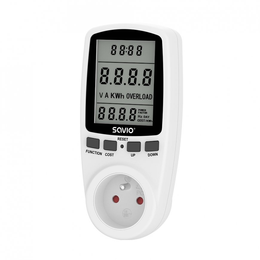 Savio AE-01 vatmetras Juoda, Balta Plastikas Įmontuotas ekranas LCD 3680 - 3680 W – 2