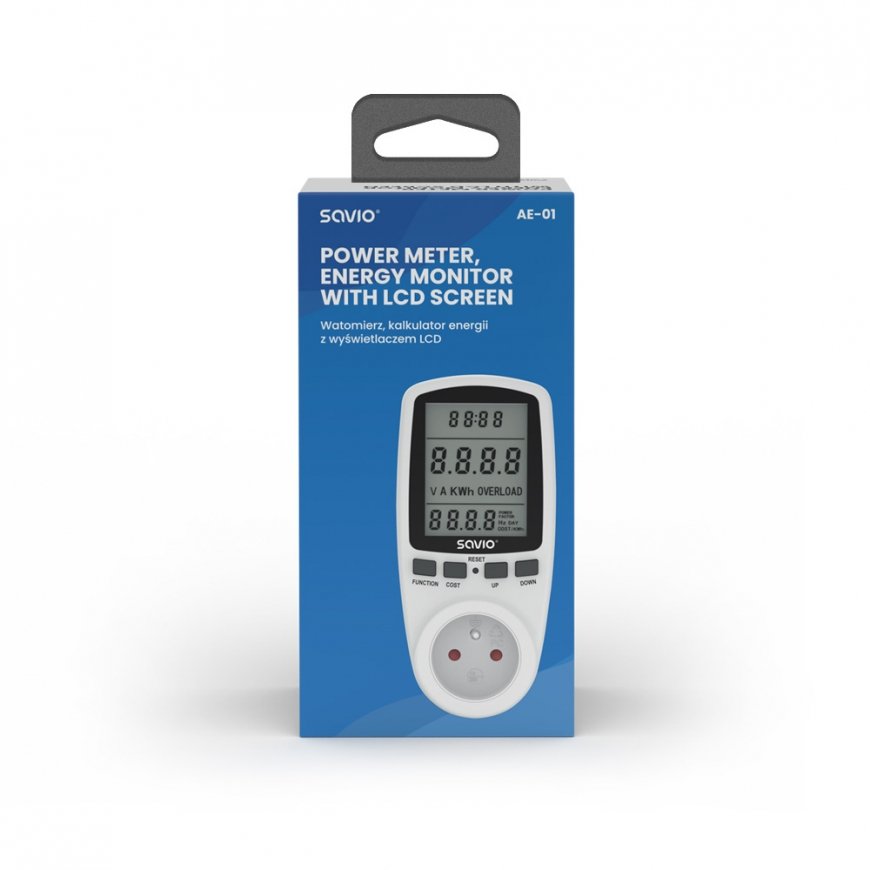 Savio AE-01 vatmetras Juoda, Balta Plastikas Įmontuotas ekranas LCD 3680 - 3680 W – 3