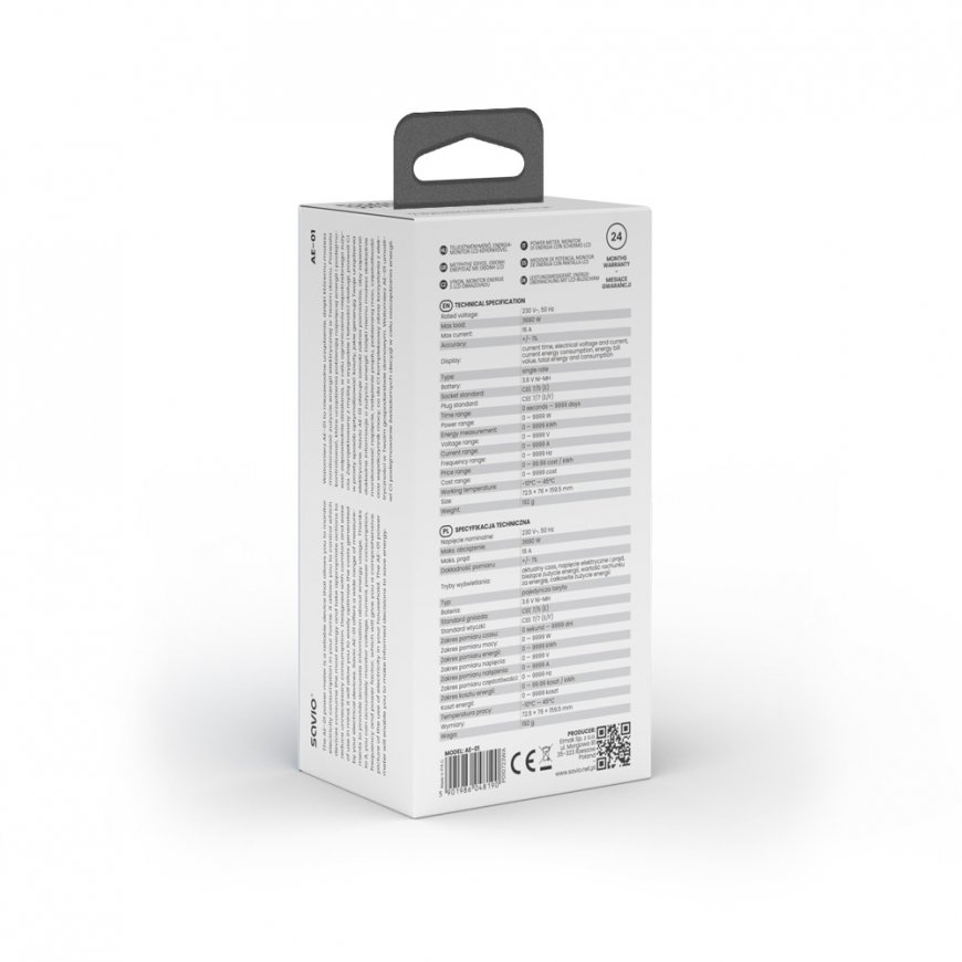 Savio AE-01 ваттметр Черный, Белый Пластик Встроенный экран ЖК 3680 - 3680 W – 5