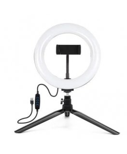 ST6-5 16cm 10W LED Light Ring with Phone holder + 0.5m Metal Tripod stand + BT remote Black